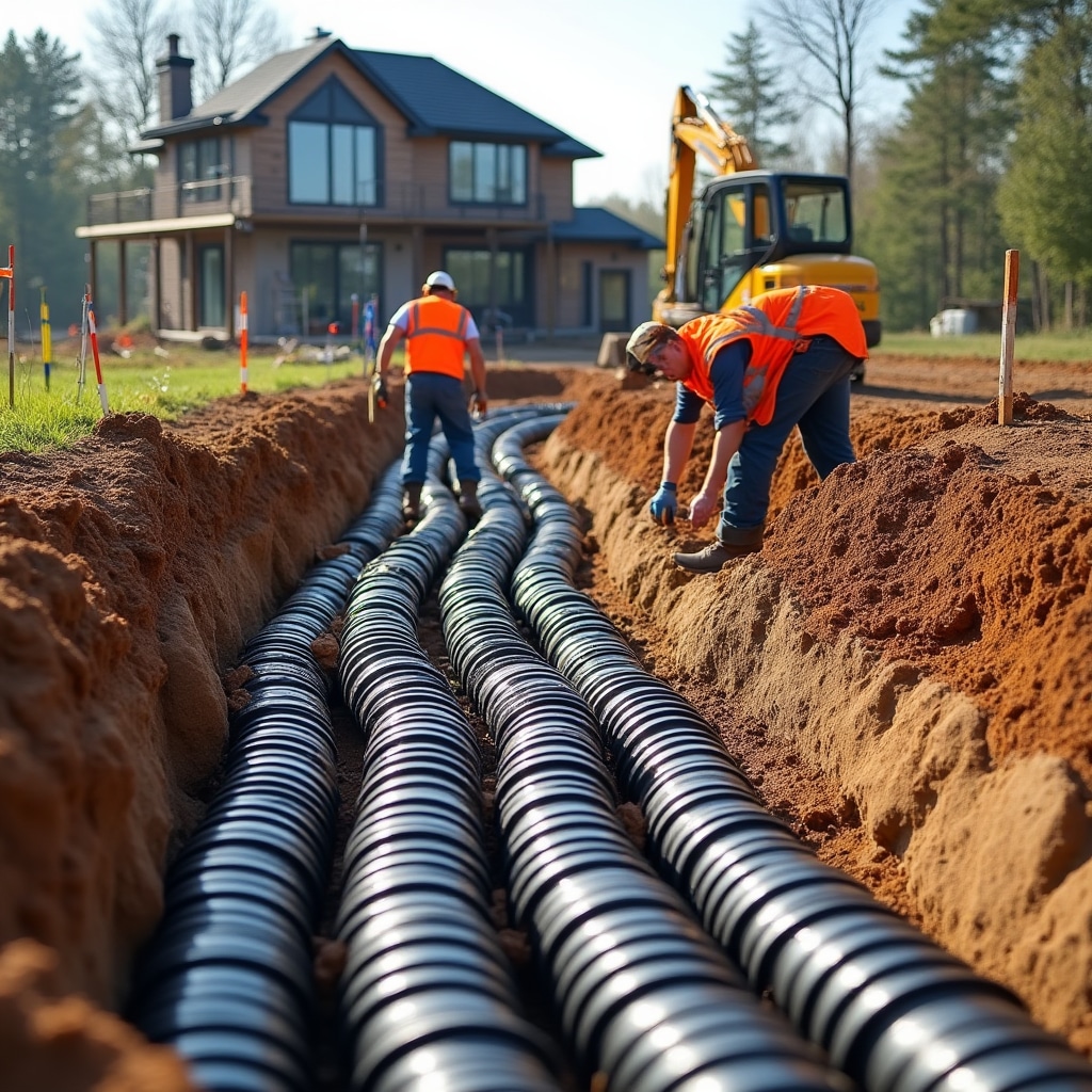 Instalación de colectores horizontales en jardín